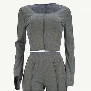 Solid grey flare sleeve crop top